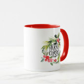 Mug Aquarelle de Noël | - guirlande de houx de (Devant droit)