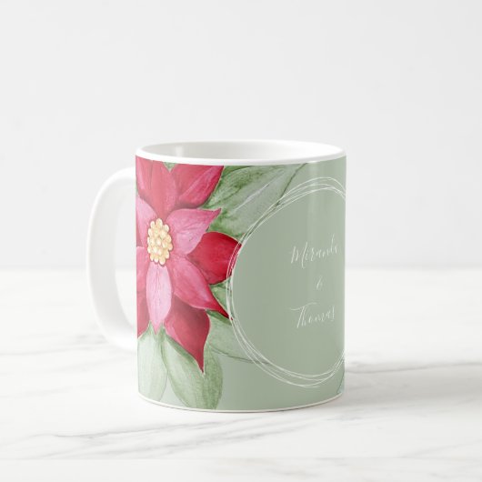 Mug Aquarelle de Noël Poinsettia Peinte à la main (Devant gauche)