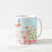Mug aquarelle de papillons de roses de ressort (Devant droit)