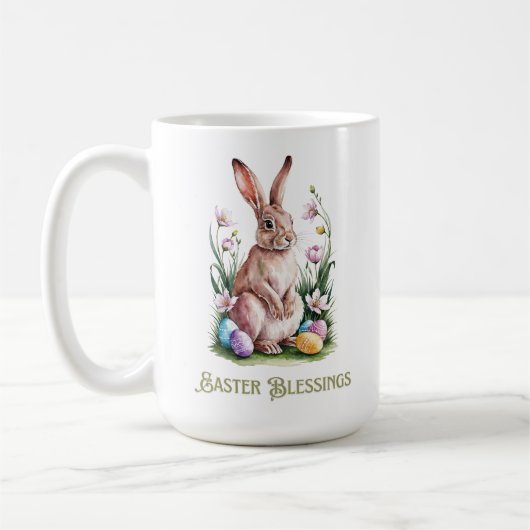 Mug Aquarelle de Pâques Lapin & Fleurs (Gauche)