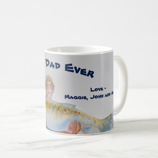 Mug Aquarelle de pêcheur Meilleur papa jamais (Devant droit)