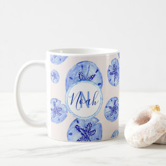 Mug Aquarelle de sable bleu dollar-nom monogramme pers