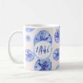 Mug Aquarelle de sable bleu dollar-nom monogramme pers (Gauche)