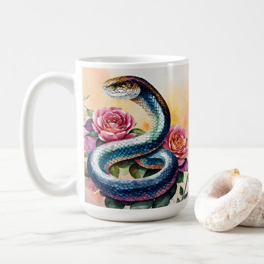 Mug Aquarelle de serpent Art Floral (Avec donut)