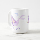 Mug Aquarelle de sirène mauve mauve fille Anniversaire (Devant gauche)