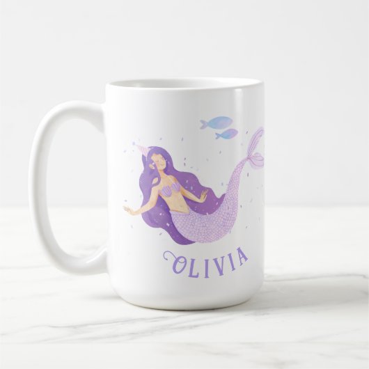 Mug Aquarelle de sirène mauve mauve fille Anniversaire (Gauche)