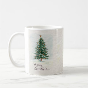 Mug Aquarelle de style ancien Arbre de Noël à neige