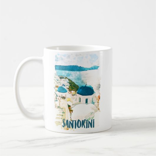 Mug Aquarelle de voyage Santorin Grèce (Gauche)