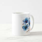 Mug Aquarelle délicate bleu azur et fleurs d'or (Devant droit)