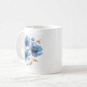 Mug Aquarelle délicate bleu azur et fleurs d'or (Devant gauche)