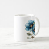 Mug Aquarelle délicate bleu azur et fleurs d'or (Devant droit)