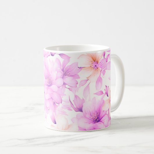 Mug Aquarelle délicate Fleurs roses (Devant droit)