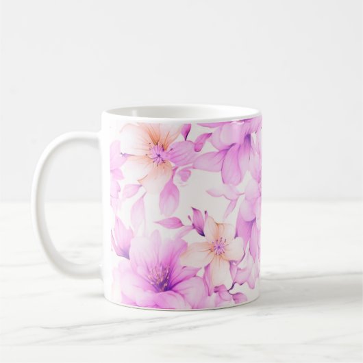 Mug Aquarelle délicate Fleurs roses (Gauche)