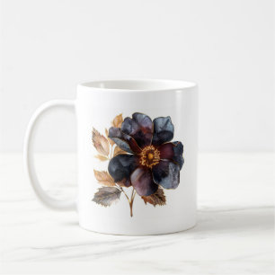 Mug Aquarelle délicate or noir & fleurs bordeaux