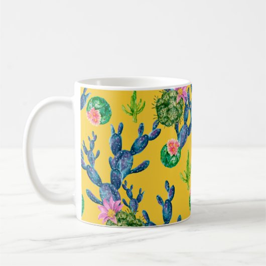 Mug Aquarelle dessinée à la main avec cactus et (Gauche)