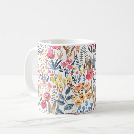 Mug Aquarelle dessinée à la main motif floral transpar (Devant gauche)