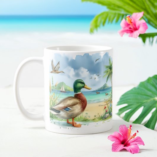 Mug Aquarelle d'été Canard sur la plage