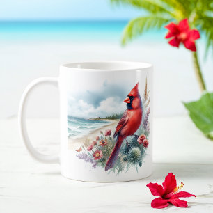 Mug Aquarelle d'été Cardinal du Nord sur la plage