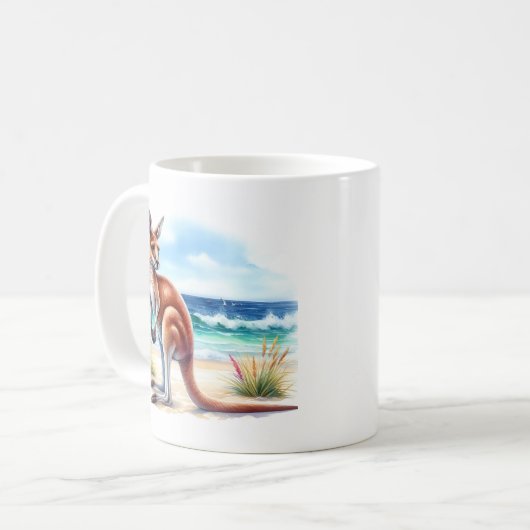 Mug Aquarelle d'été Kangaroo sur la plage (Devant gauche)