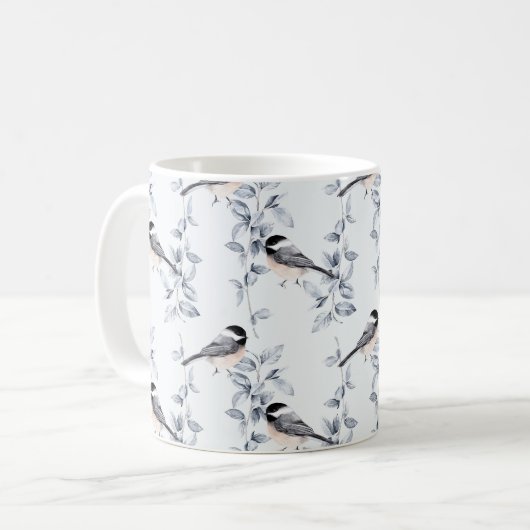 Mug Aquarelle d'hiver Oiseaux Motif botanique (Devant gauche)