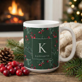 Mug Aquarelle d'hiver vert foncé Monogramme botanique