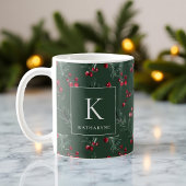 Mug Aquarelle d'hiver vert foncé Monogramme botanique