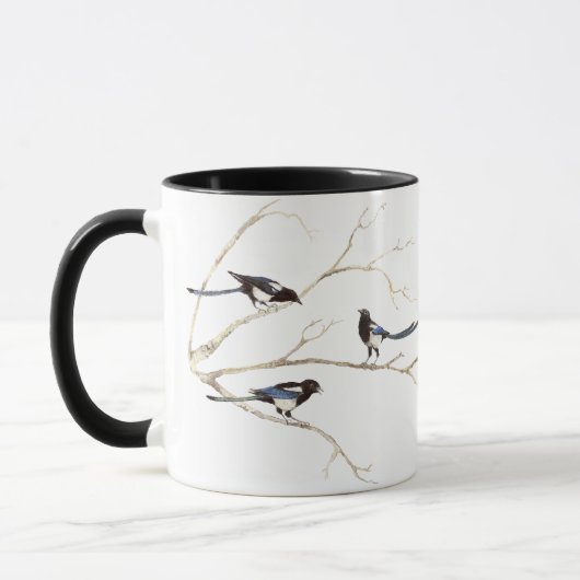 Mug Aquarelle d'origine Famille Magpie, Oiseau (Gauche)