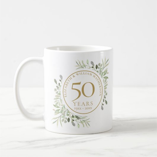 Mug Aquarelle douce Feuilles 50e anniversaire (Gauche)
