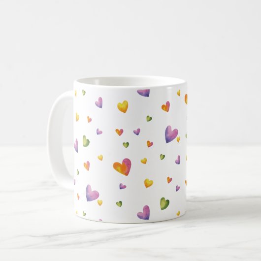 Mug Aquarelle douce Rainbow Hearts Motif (Devant gauche)