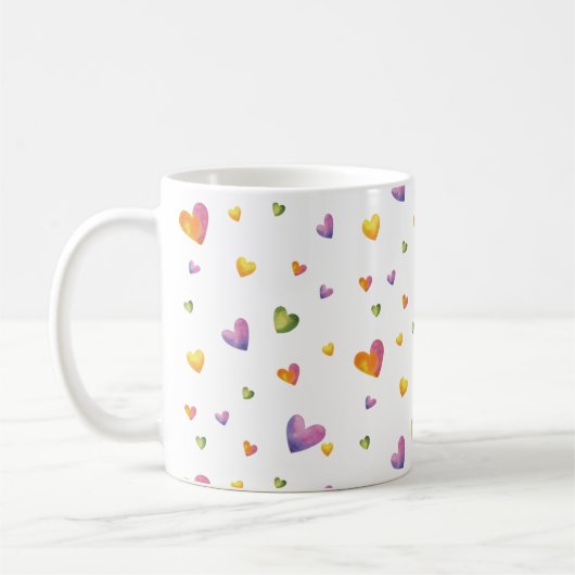 Mug Aquarelle douce Rainbow Hearts Motif (Gauche)