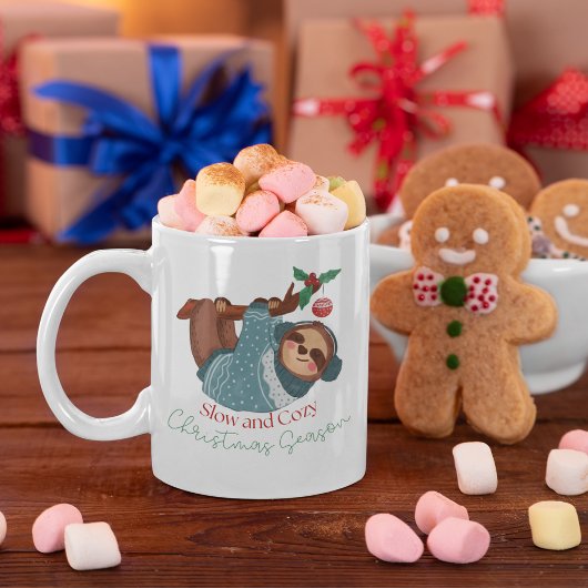 Mug Aquarelle douce Slow & Cosy Sloth Saison de Noël