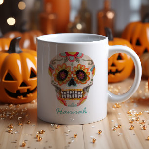 Mug Aquarelle du crâne sucre Halloween Monogramme