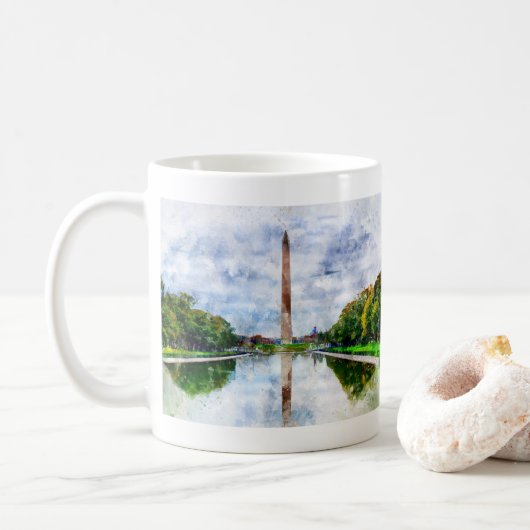 Mug Aquarelle du Monument de Washington avec réflexion (Avec donut)