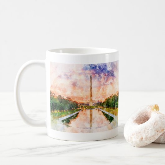 Mug Aquarelle du Washington Monument au coucher du sol (Avec donut)