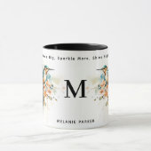 Mug Aquarelle Élégant Monogramme De Colibri Avec Nom (Centre)