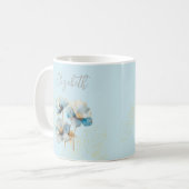 Mug Aquarelle Élégante Papillons Bleus Poussière Or (Devant gauche)