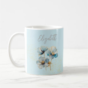 Mug Aquarelle Élégante Papillons Bleus Poussière Or