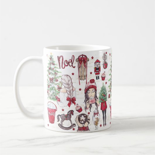 Mug Aquarelle éléments de Noël Rouge (Gauche)