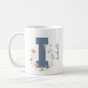 Mug Aquarelle esthétique Florale Lettre i Monogramme