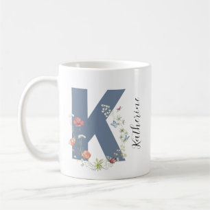 Mug Aquarelle esthétique Florale Lettre K Monogramme