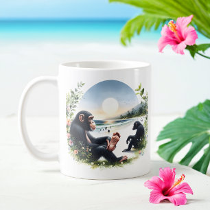 Mug Aquarelle estivale Chimpanzés sur la plage