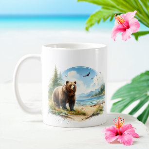 Mug Aquarelle estivale Grizzly Bear sur la plage