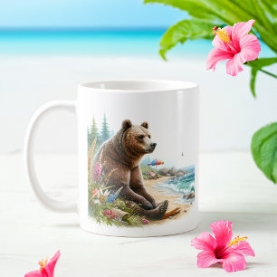 Mug Aquarelle estivale Grizzly Bear sur la plage