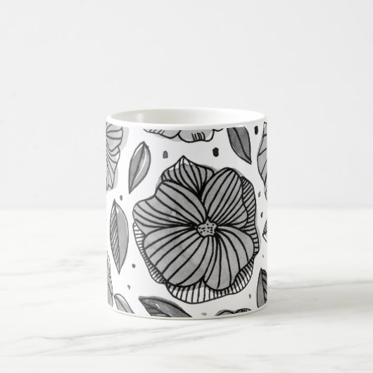 Mug Aquarelle et fleurs d'encre - noir et blanc (Centre)