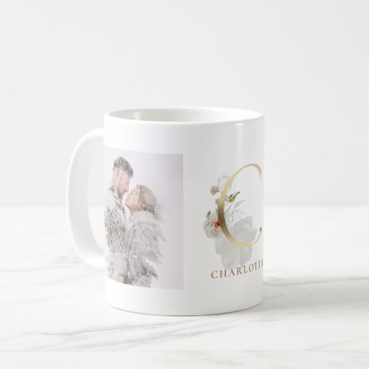 Mug Aquarelle et or | Lettre photo C Monogramme (Devant gauche)