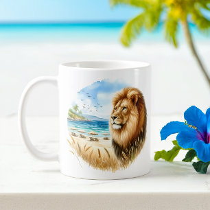 Mug Aquarelle été Lion sur la plage