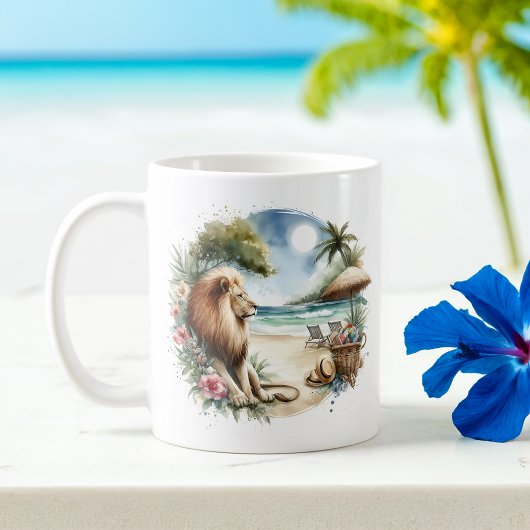 Mug Aquarelle été Lion sur la plage