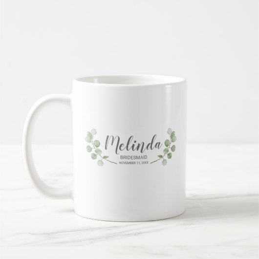 Mug Aquarelle Eucalyptus Nom de Demoiselle d'Honneur P (Gauche)