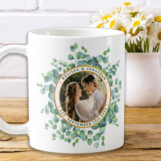 Mug Aquarelle Eucalyptus Vert Mariage photo or