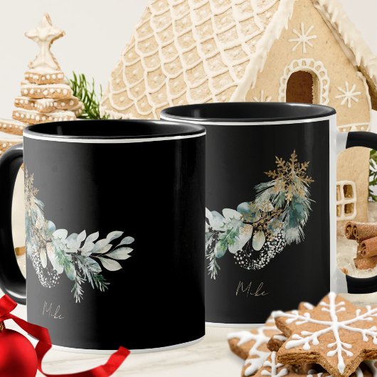Mug Aquarelle feuilles modernes écriture Joyeux Noël